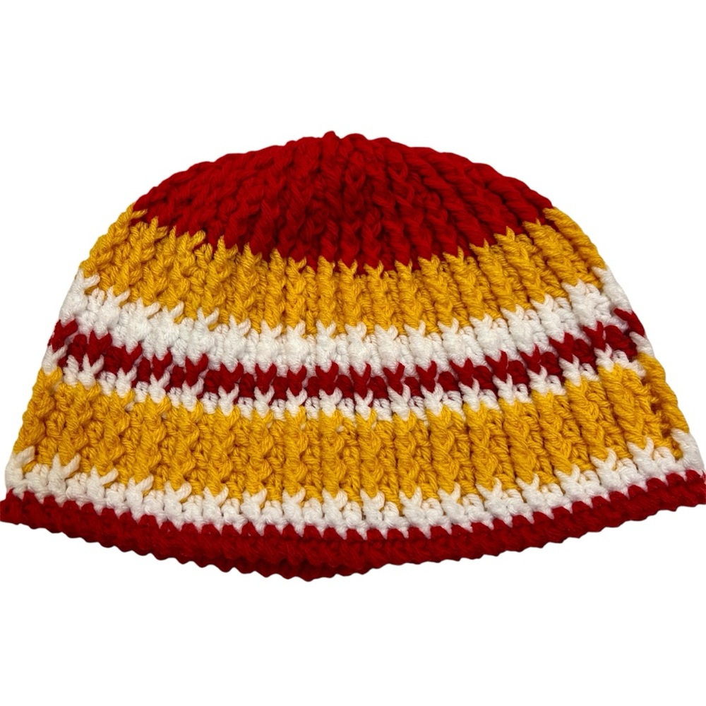 Handmade Crochet Unisex Striped Beanie - Chiefs Colors!
